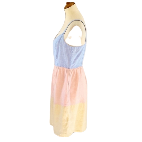 CYNTHIA ROWLEY Pastel Color Blocked Linen Dress M - Picture 3 of 6